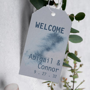Etiquetas Para Regalos Moderno Resumen Slate Blue Gray Mist Watercolor