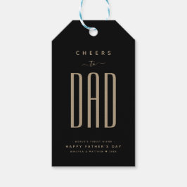 Etiquetas Para Regalos Moderno "Saludos a papá" en negro y oro en el Día