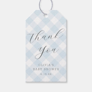 Etiquetas Para Regalos Moderno + Sweet Light Blue Gingham Baby Shower