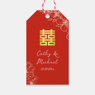Etiquetas Para Regalos Moderno y elegante boda chino de escritura floral 
