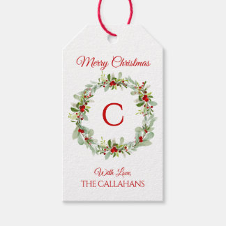 Etiquetas Para Regalos Monogram Holiday Wreath Gift Tag