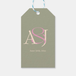Etiquetas Para Regalos Monogram Minimalist Sage Green & Rose Pink Wedding