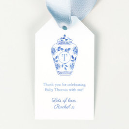 Etiquetas Para Regalos Monograma Azul Y Blanco Ginger Jar Baby Shower