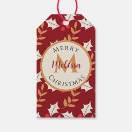 Etiquetas Para Regalos Monograma Burgundy Holly Mistletoe