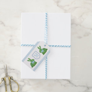 Etiquetas Para Regalos Monograma clásico Topiary Bunny Baby Boy Favor Gi