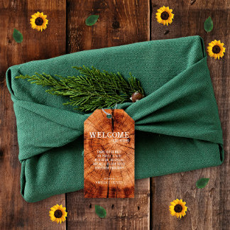 Etiquetas Para Regalos Monograma de Bienvenida de Boda Rebanada de Árbol 