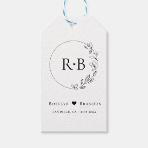 Etiquetas Para Regalos Monograma de Boda con Corona Floral Simple y Elega