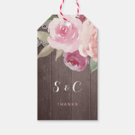 Etiquetas Para Regalos Monograma de boda de encaje floral de acuarela de 