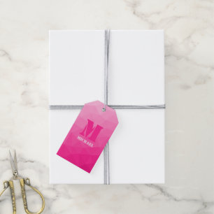 Etiquetas Para Regalos Monograma de malla geométrica ombre rosa caliente