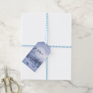 Etiquetas Para Regalos Monograma de niebla del bosque de abeto de inviern