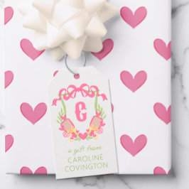 Etiquetas Para Regalos Monograma de pádel rosa y verde