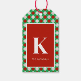 Etiquetas Para Regalos Monograma de rojizo rojo y blanco