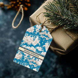 Etiquetas Para Regalos Monograma de tela azul turquesa de jouy