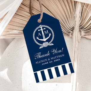 Etiquetas Para Regalos Monograma del Boda del ancla azul de la Marina Náu