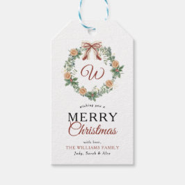 Etiquetas Para Regalos Monograma Feliz Navidad Naranjas Wreath Photo