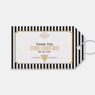 Etiquetas Para Regalos Monograma negro, oro y Boda Art Deco blanco