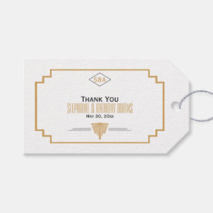 Etiquetas Para Regalos Monograma negro, oro y Boda Art Deco blanco