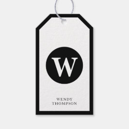 Etiquetas Para Regalos Monograma simple de círculo Minimalista negro y bl