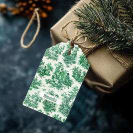 Etiquetas Para Regalos Monograma vintage de tela verde floral jouy
