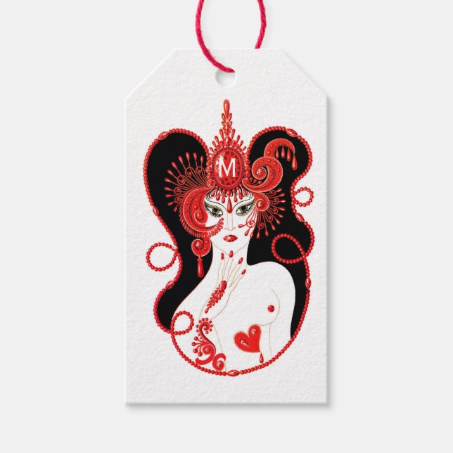 Etiquetas Para Regalos Monogrammed Ruby Birthstone (Anverso)