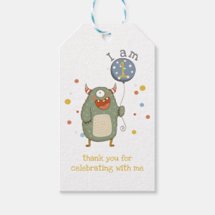 Etiquetas Para Regalos Monstruo de personalizable con globo de cumpleaños