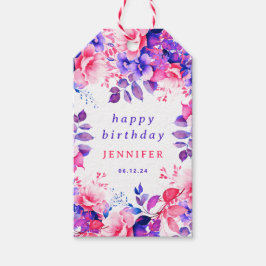 Etiquetas Para Regalos Morado acuarela Floral Cualquier edad Feliz cumple