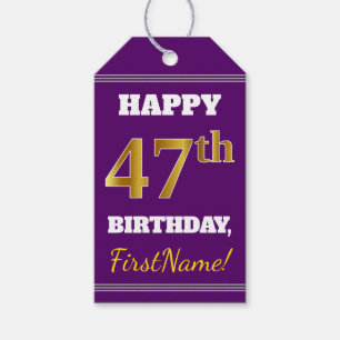 Etiquetas Para Regalos Morado, Faux Gold 47th Birthday + Nombre personali