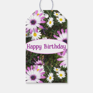 Etiquetas Para Regalos Morado y blanco margarita flor cumpleaños floral