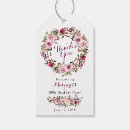 Etiquetas Para Regalos Morple Pink Rose Floral 80 cumpleaños gracias