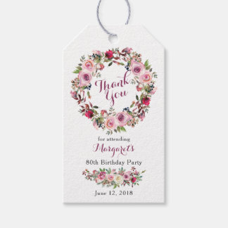 Etiquetas Para Regalos Morple Pink Rose Floral 80 cumpleaños gracias