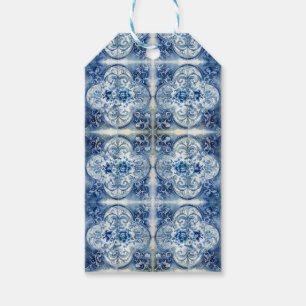 Etiquetas Para Regalos Mosaico antiguo en el personalizable azul Delft