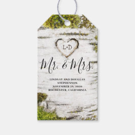 Etiquetas Para Regalos Mossy Birch Tree Heart Mr. y Mrs. Boda