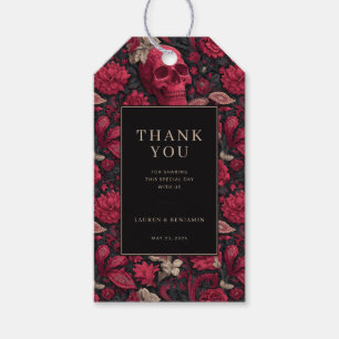 Etiquetas Para Regalos Motivo de cráneo floral rojo intenso