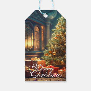 Etiquetas Para Regalos Motivo de Navidad con regalos bajo el árbol de Nav