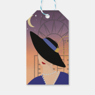 Etiquetas Para Regalos Mujer Art Deco de los años 30 en Gorra con el edif