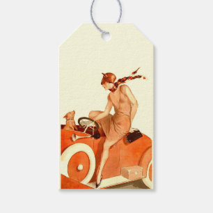 Etiquetas Para Regalos Mujer, auto y perro de los años 1920