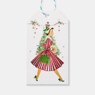Etiquetas Para Regalos Mujer Navidad de 1950 con árbol de Navidad