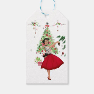 Etiquetas Para Regalos Mujer Navidad de 1950 con árbol de Navidad