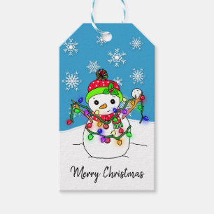 Etiquetas Para Regalos Muñeco de nieve festivo lindo con las luces de