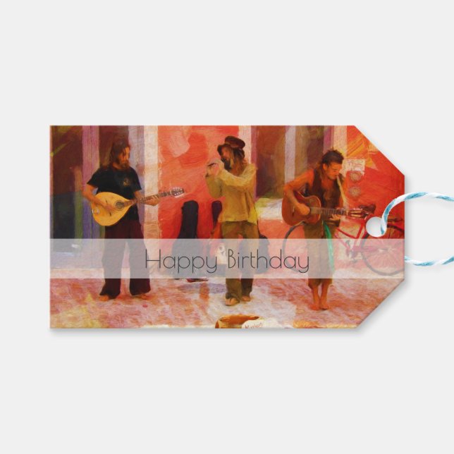 Etiquetas Para Regalos Músicos callejeros juntos Feliz Cumpleaños (Frente (Horizontal))