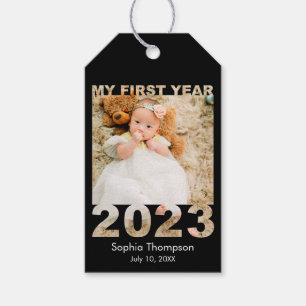 Etiquetas Para Regalos My First Year 2023 Modern Cutout Baby Photo Black