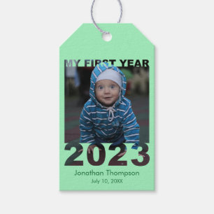 Etiquetas Para Regalos My First Year 2023 Modern Cutout Baby Photo Green
