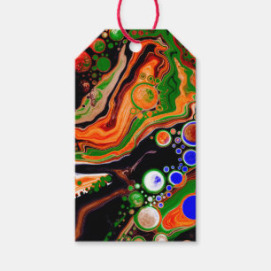 Etiquetas Para Regalos Naranja, azul, verde, negro, arte de fluido digita