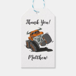 Etiquetas Para Regalos Naranja Black Boys Monster Truck Nombre Gracias