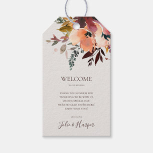 Etiquetas Para Regalos Naranja Borgoña Floral   Bienvenida Boda beige