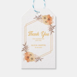 Etiquetas Para Regalos Naranja Caída Flor Oro Blanco Gracias