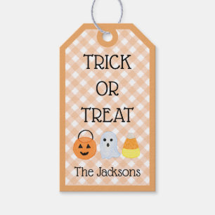 Etiquetas Para Regalos Naranja De Acuarela Gingham Ghost Trick O Trek