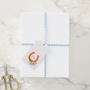 Etiquetas Para Regalos Naranja Herradura Flores de NOMBRE Rosa
