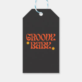 Etiquetas Para Regalos Naranja mostaza de los años 70 Hippie negro Groovy