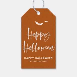 Etiquetas Para Regalos Naranja Quemado Feliz Halloween Pincel Caligrafía